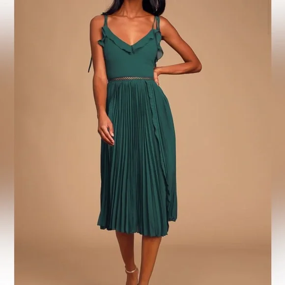 emerald green pleated midi dress Goddiva Plus Bardot Pleated Midi Dress